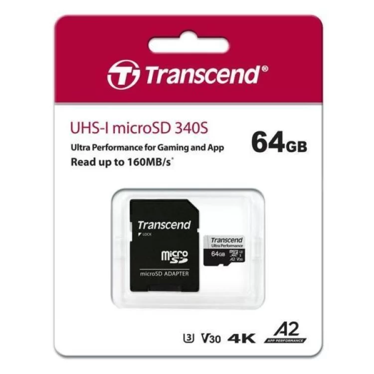 в продажу Карта пам'яті Transcend 64GB microSDXC class 10 UHS-I U3 A2 (TS64GUSD340S) - фото 3