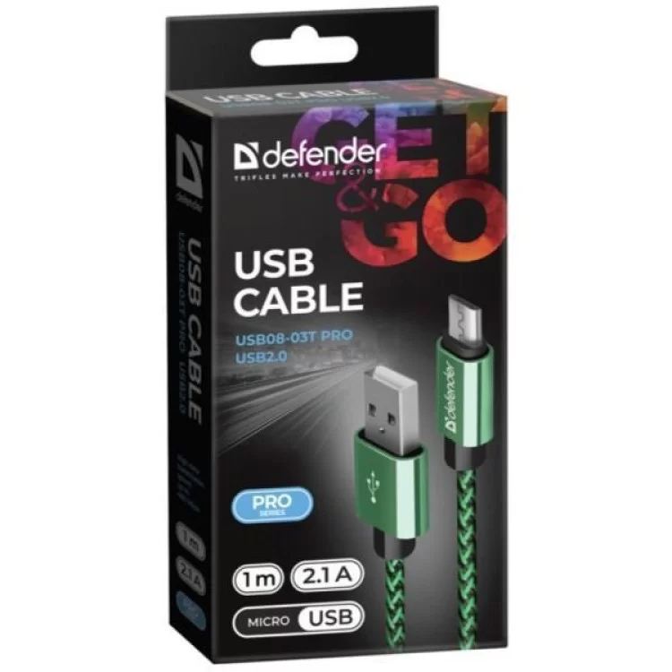 в продаже Дата кабель USB 2.0 AM to Micro 5P 1.0m USB08-03T green Defender (87804) - фото 3