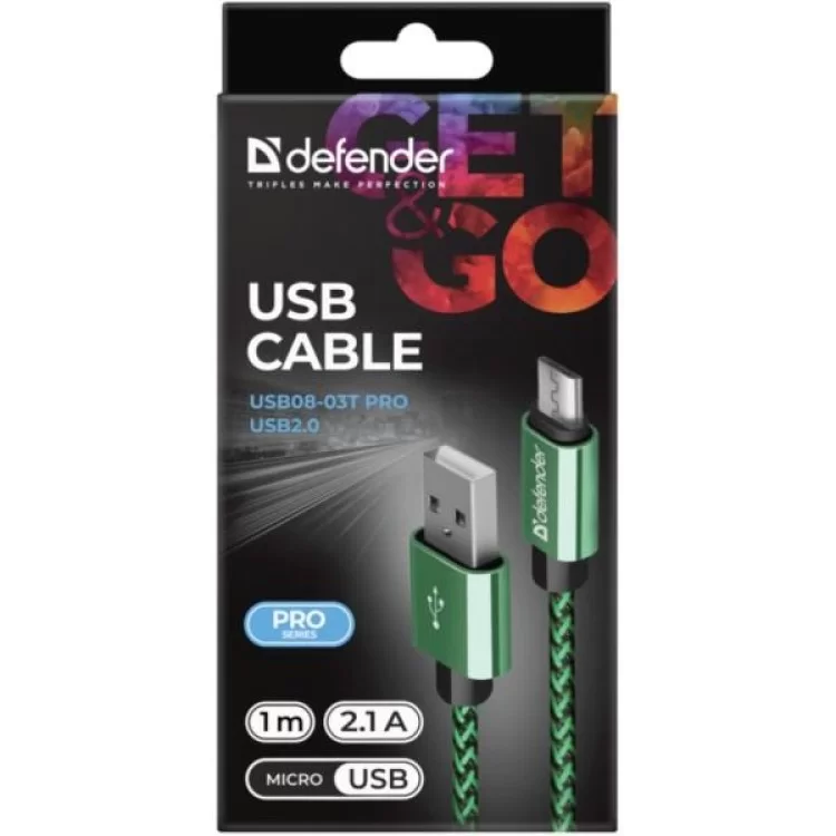 продаємо Дата кабель USB 2.0 AM to Micro 5P 1.0m USB08-03T green Defender (87804) в Україні - фото 4