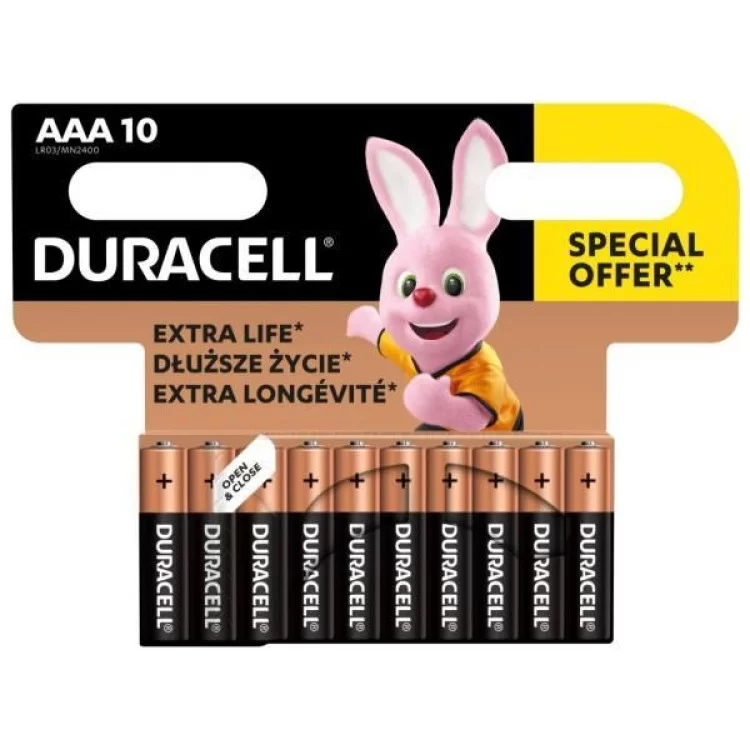 Батарейка Duracell AAA лужні 10 шт. в упаковці (5002509/5006462) ціна 425грн - фотографія 2