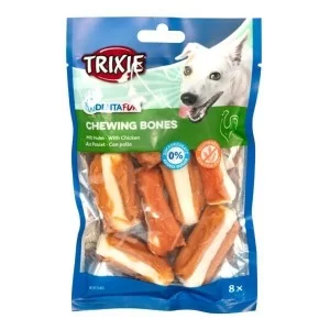 Ласощі для собак Trixie Кістка для чищення зубів з куркою Denta Fun 5 см 120 г (4011905313405)