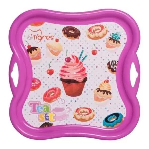 Игровой набор Tigres Поднос для посуды Сладкая вечеринка с термонаклейкой светло-розовый (39414)