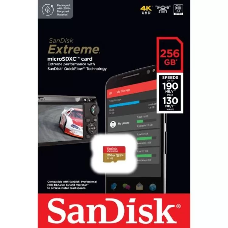 в продажу Карта пам'яті SanDisk 256GB microSD class 10 UHS-I U3 Extreme (SDSQXAV-256G-GN6MN) - фото 3