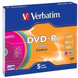 Диск DVD Verbatim 4.7Gb 16X Slim case 5 шт Color (43557)