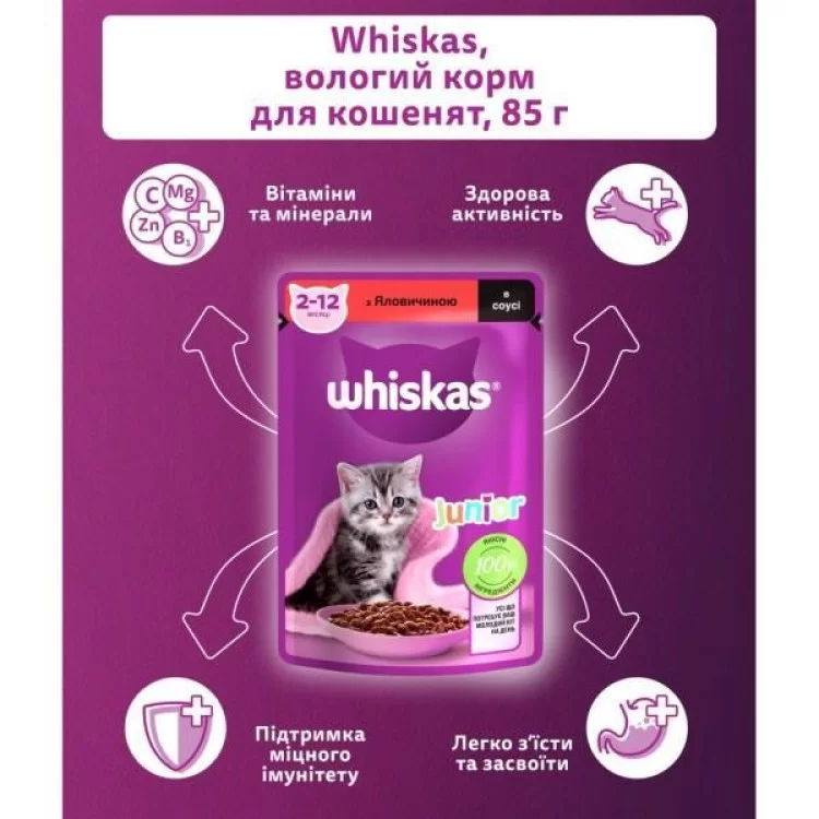 Влажный корм для кошек Whiskas Kitten Говядина в соусе 85 г (5900951301957) отзывы - изображение 5