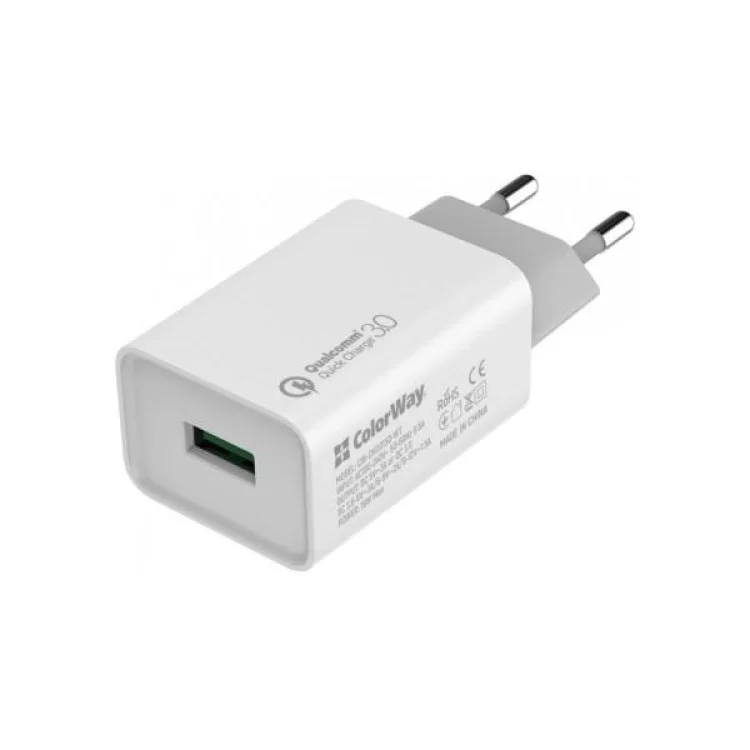 Зарядний пристрій ColorWay 1USB Quick Charge 3.0 (18W) (CW-CHS013Q-WT)