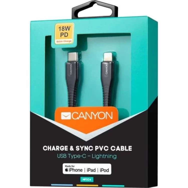 в продажу Дата кабель USB-C to Lightning 1.2m MFI Black Canyon (CNS-MFIC4B) - фото 3