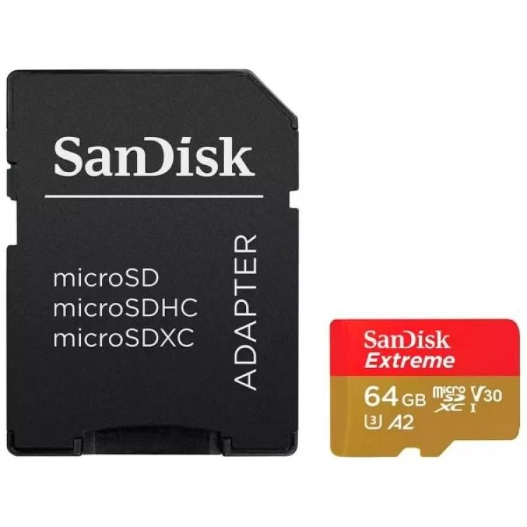 Карта пам'яті SanDisk 64GB microSD class 10 UHS-I Extreme For Action Cams and Dro (SDSQXAH-064G-GN6AA)