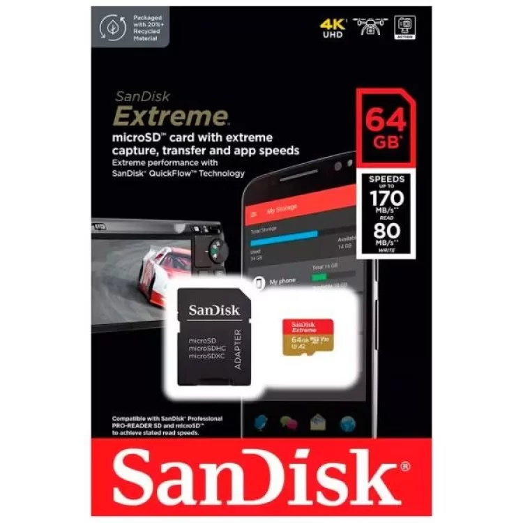 Карта пам'яті SanDisk 64GB microSD class 10 UHS-I Extreme For Action Cams and Dro (SDSQXAH-064G-GN6AA) відгуки - зображення 5