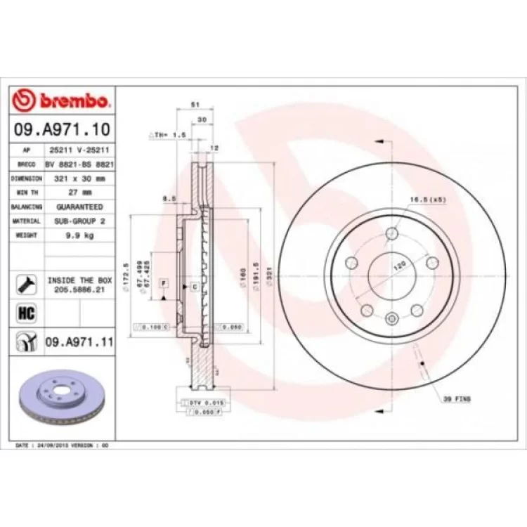 Тормозной диск Brembo 09.A971.11