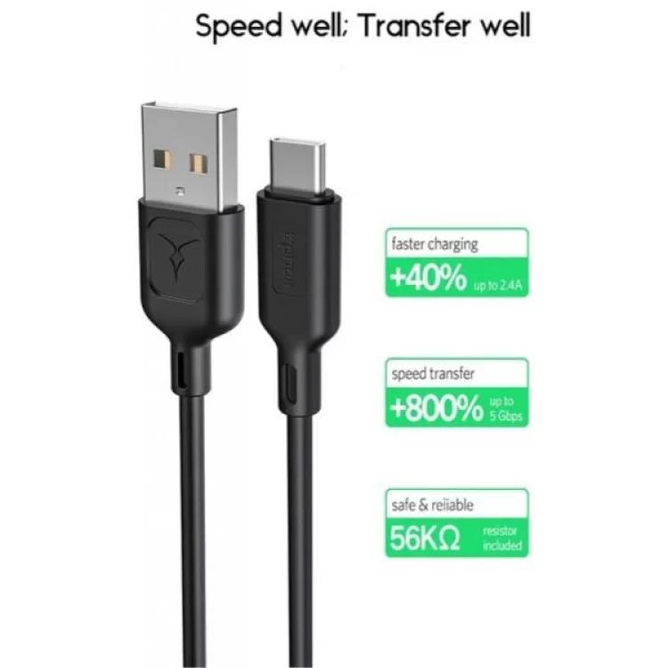Дата кабель USB 2.0 AM to Type-C 1.2m Fast T-C829 Black T-Phox (T-C829 Black) инструкция - картинка 6
