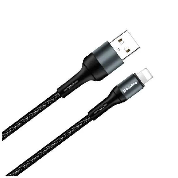 Дата кабель USB 2.0 AM to Lightning 1.0m nylon black ColorWay (CW-CBUL045-BK) цена 270грн - фотография 2
