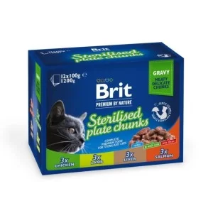 Вологий корм для кішок Brit Premium Сімейна тарілка для стерилізованих 4 смаки 100 г х 12 шт (8595602548514)