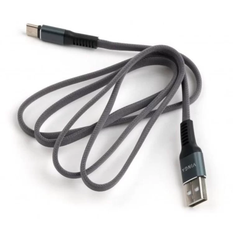 в продажу Дата кабель USB 2.0 AM to Type-C 1m flat nylon gray Vinga (VCPDCTCFNB1GR) - фото 3
