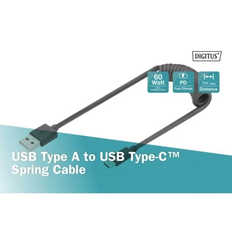 продаємо Дата кабель USB 2.0 AM to Type-C 1.0m (0.32m) spiral black Digitus (AK-300430-006-S) в Україні - фото 4