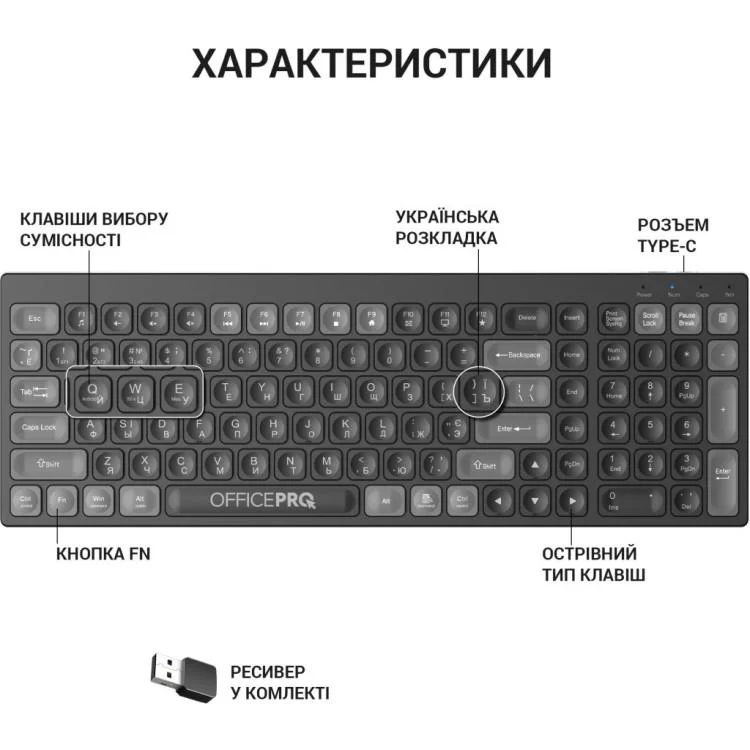 Клавиатура OfficePro SK985B Wireless/Bluetooth Black (SK985B) инструкция - картинка 6