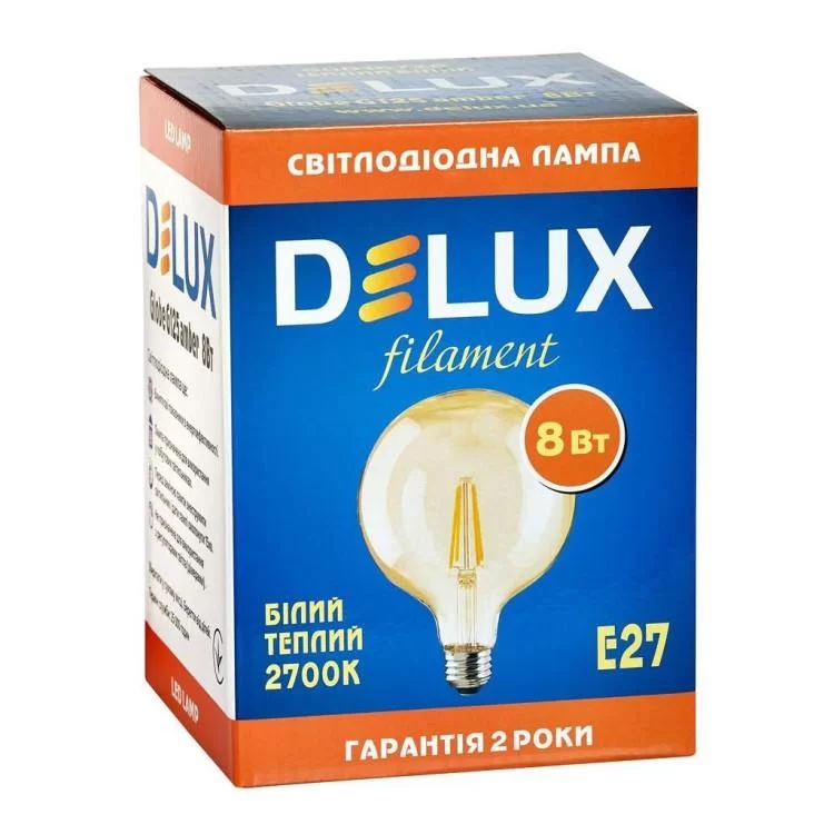 Лампочка Delux Globe G125 8Вт E27 2700К amber filament (90016726) цена 197грн - фотография 2