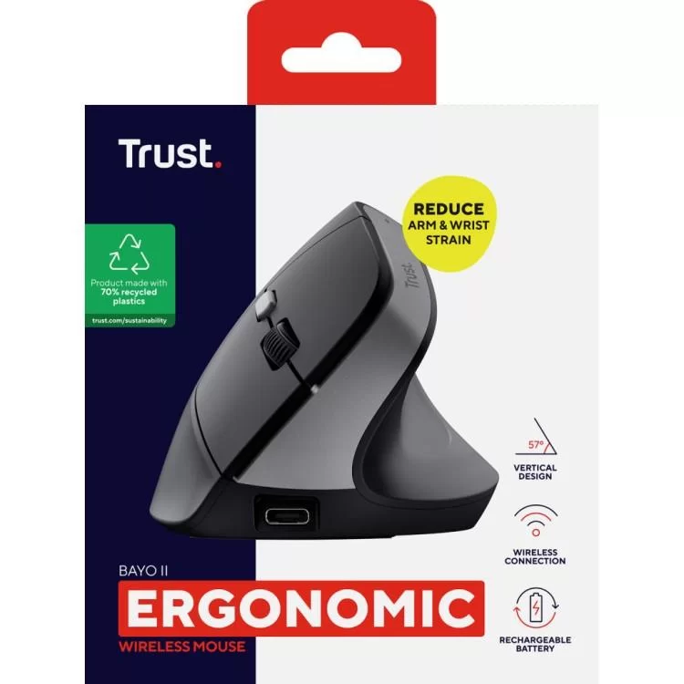 Мышка Trust Bayo 2 Ergonomic Wireless/USB-A Black (25145) - фото 9