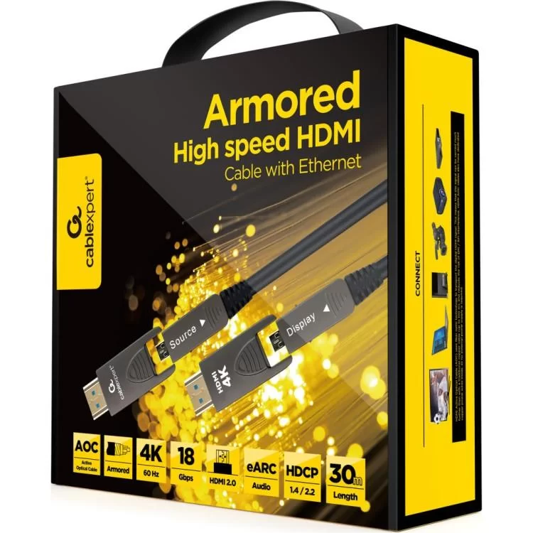 в продаже Кабель мультимедийный HDMI to HDMI A/D to A/D 30.0m V.2.0 4K 60Hz Optic (AOC) Cablexpert (CCAP-HDMIDD-AOC-30M) - фото 3
