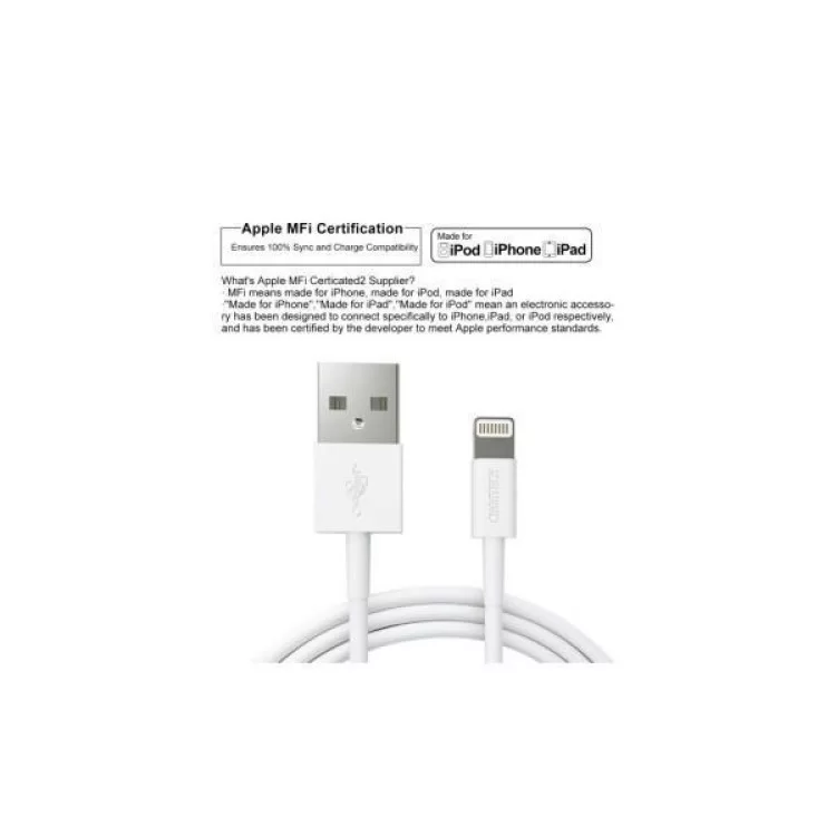 Дата кабель USB 2.0 AM to Lightning 1.8m 2.1A MFI White Choetech (IP0027-WH) інструкція - картинка 6