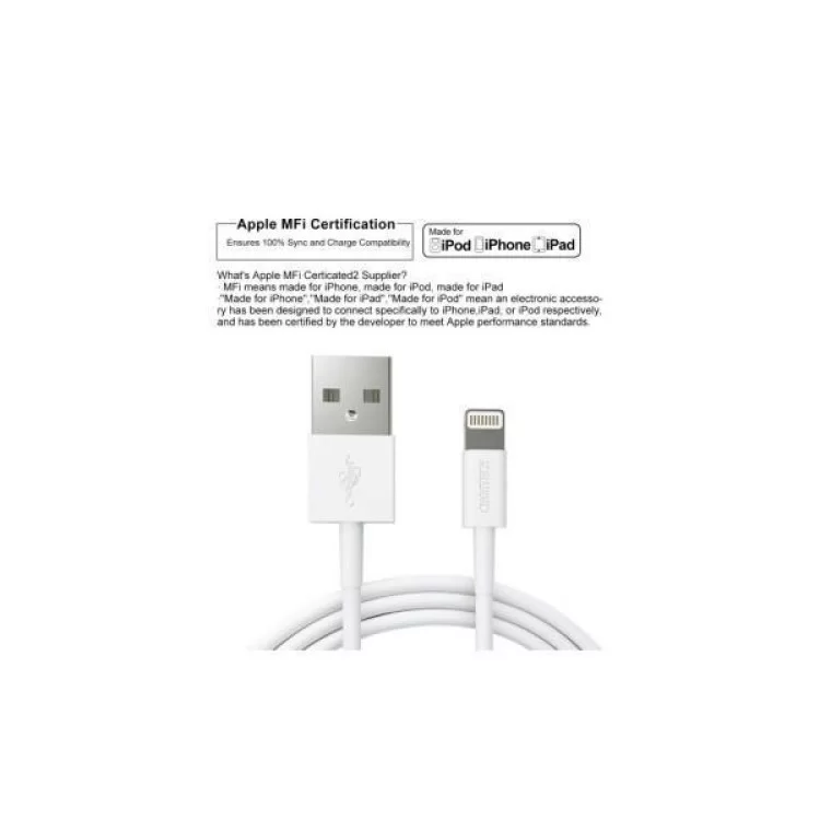 Дата кабель USB 2.0 AM to Lightning 1.8m 2.1A MFI White Choetech (IP0027-WH) инструкция - картинка 6