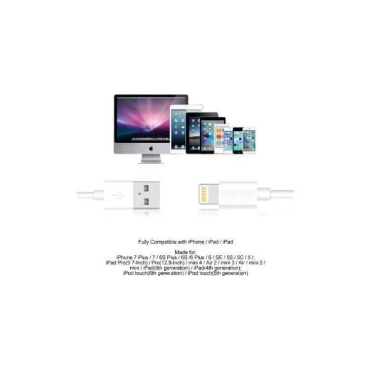 Дата кабель USB 2.0 AM to Lightning 1.8m 2.1A MFI White Choetech (IP0027-WH) характеристики - фотографія 7