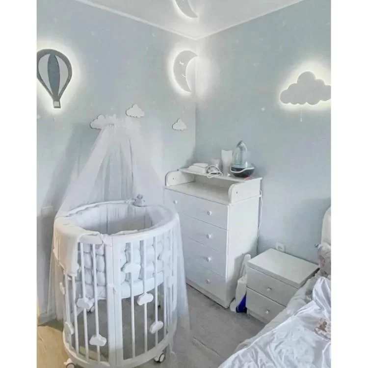 Кроватка Ingvart трансформер Smart Bed Round (72х72, 72х120, 72х168 см) молочная с декором "Облака" (1339001) цена 12 635грн - фотография 2