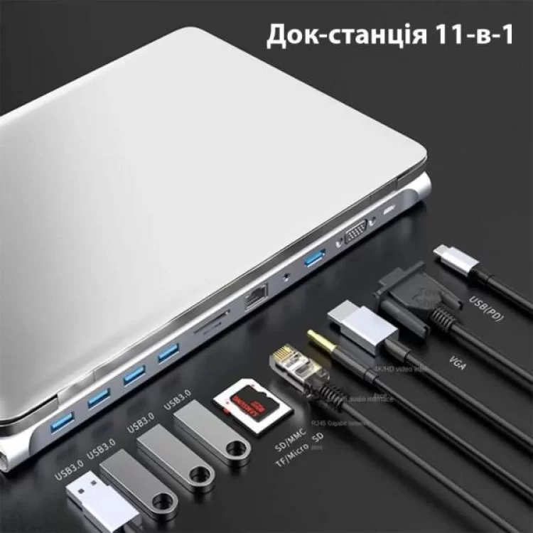 Порт-репликатор Dynamode 11-in-1 USB-C to HDTV 4K/30Hz, VGA, 1хUSB3.0, RJ45, Type-C PD, Audio, SD/MicroSD (BYL-2003) обзор - фото 8