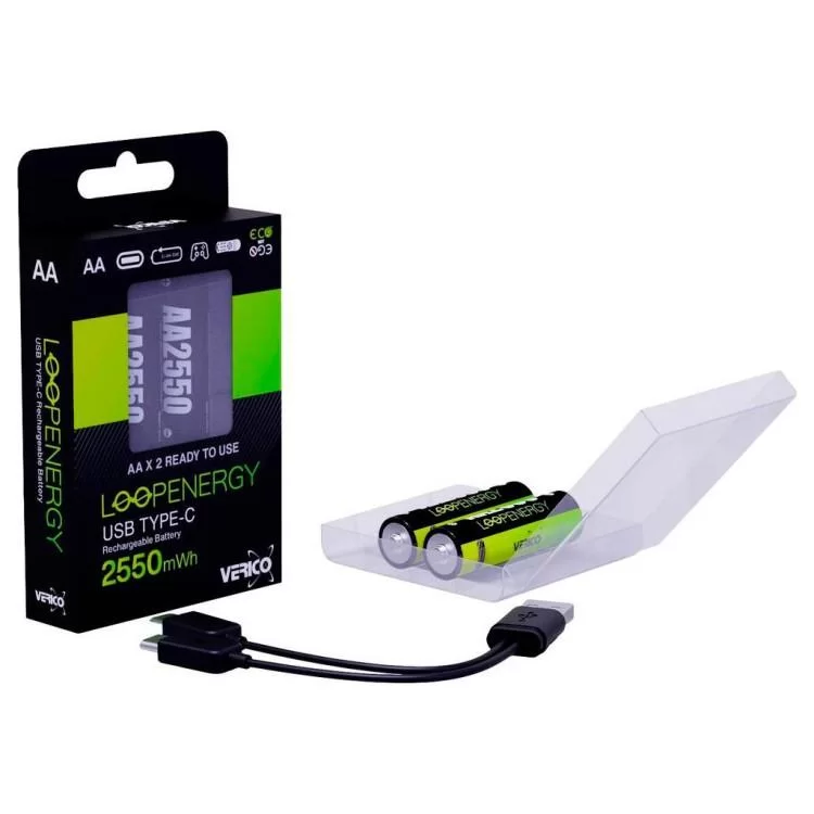 в продажу Акумулятор Verico AA USB Type-C 1700mAh 1.5V Li-ion * 2 (LoopEnergy) (1UDBT-A1WEA2-NN) - фото 3