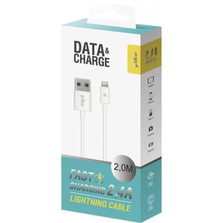 Дата кабель USB 2.0 AM to Lightning 2.0m white Piko (1283126493867) ціна 164грн - фотографія 2