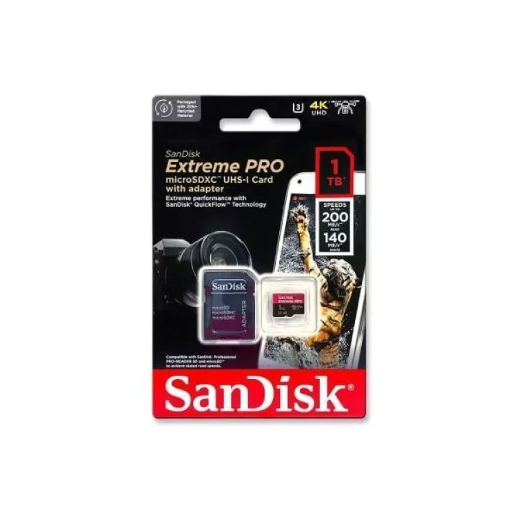 продаємо Карта пам'яті SanDisk 1 TB microSDXC UHS-I U3 Extreme Pro+SD Adapter (SDSQXCD-1T00-GN6MA) в Україні - фото 4