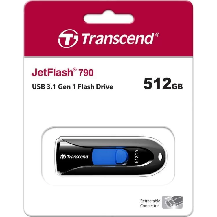 продаємо USB флеш накопичувач Transcend 512GB JetFlash 790 Black USB 3.1 (TS512GJF790K) в Україні - фото 4