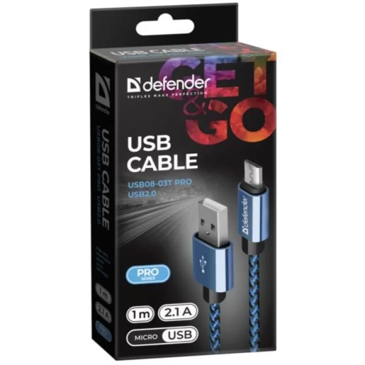 в продажу Дата кабель USB 2.0 AM to Micro 5P 1.0m USB08-03T blue Defender (87805) - фото 3