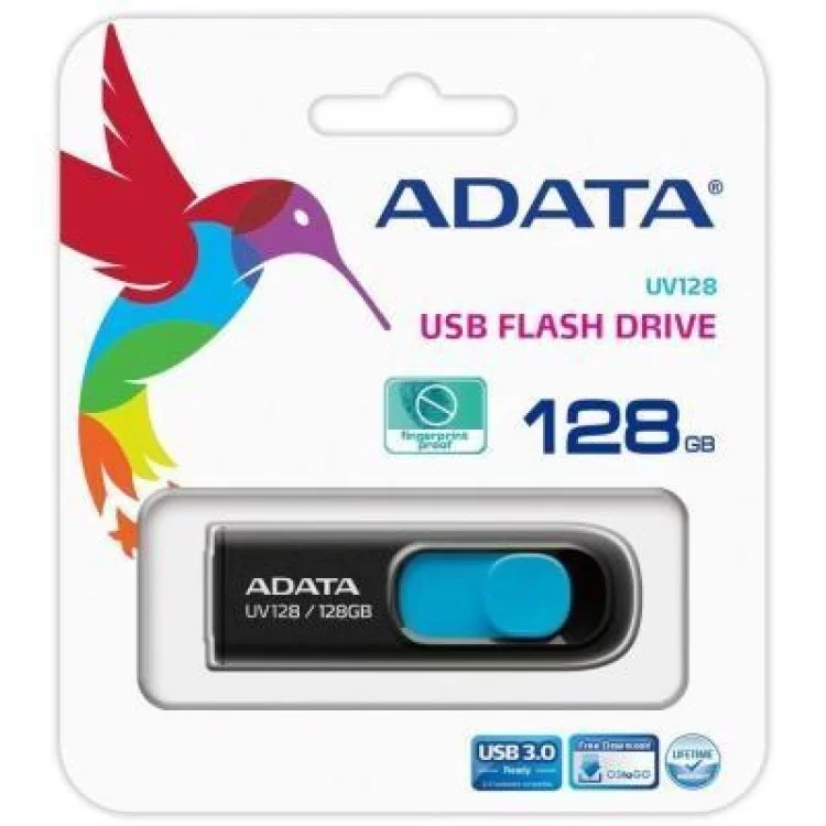 USB флеш накопичувач ADATA 128GB UV128 Black/Blue USB 3.1 (AUV128-128G-RBE) огляд - фото 8