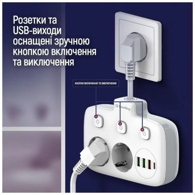 Мережевий фільтр живлення ColorWay CW-CHE24PDW 2 розетки/4USB (CW-CHE24PDW) - фото 12