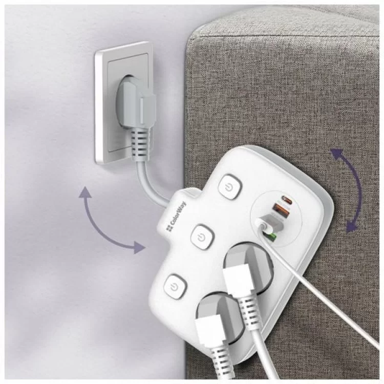 Мережевий фільтр живлення ColorWay CW-CHE24PDW 2 розетки/4USB (CW-CHE24PDW) огляд - фото 8