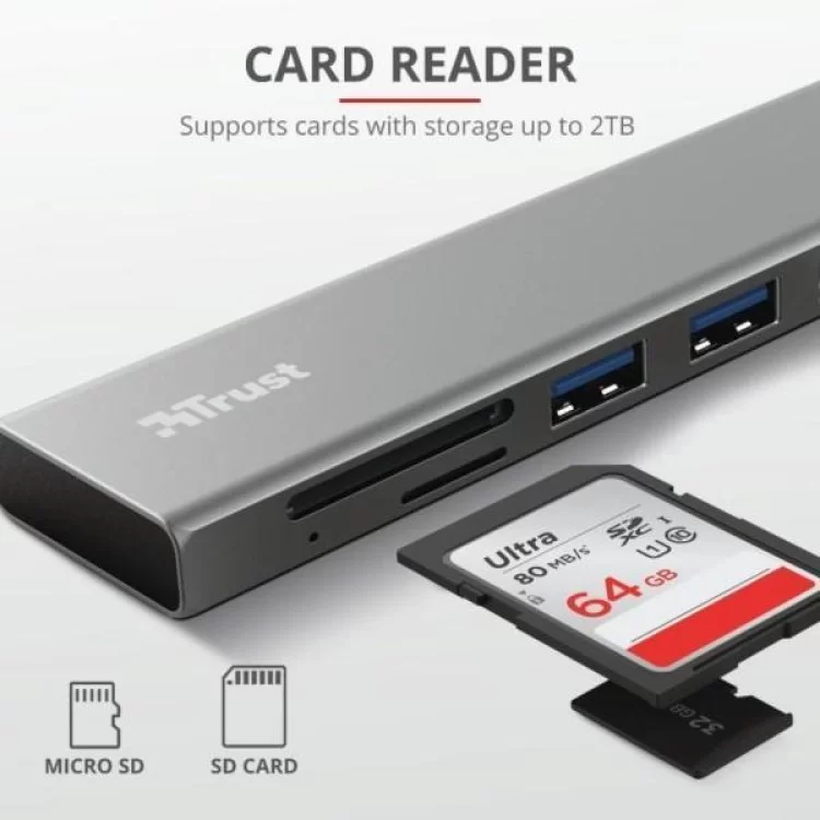 Концентратор Trust HALYX FAST 3USB+CARD READER USB-C ALUMINIUM (24191_TRUST) характеристики - фотография 7
