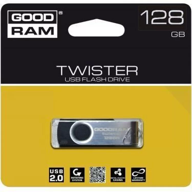 USB флеш накопичувач Goodram 128GB UTS2 Twister Black USB 2.0 (UTS2-1280K0R11) ціна 474грн - фотографія 2