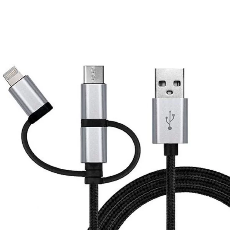 Дата кабель USB 2.0 AM to 3in1 1.0m Premium black REAL-EL (EL123500035) ціна 329грн - фотографія 2