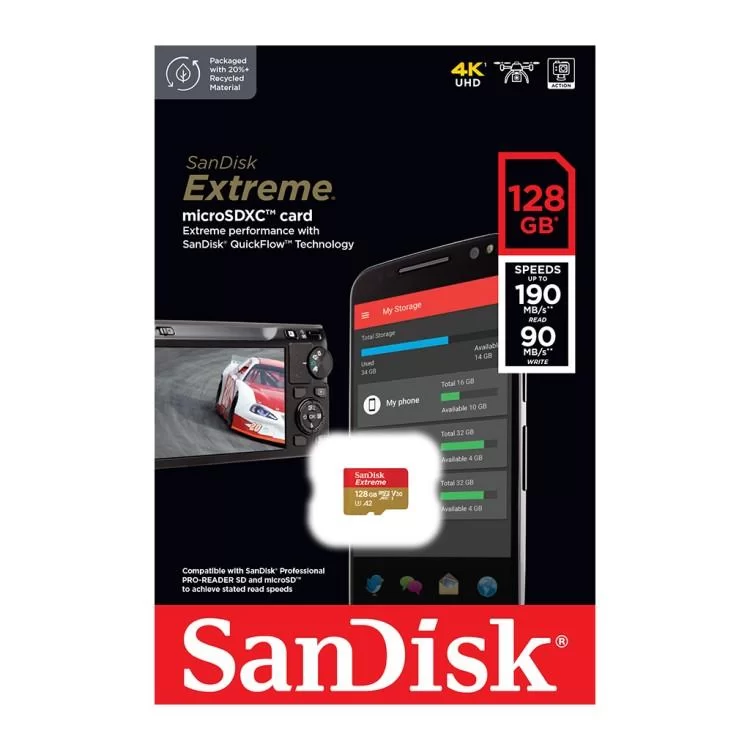 в продаже Карта памяти SanDisk 128GB microSD class 10 UHS-I U3 Extreme (SDSQXAA-128G-GN6MN) - фото 3