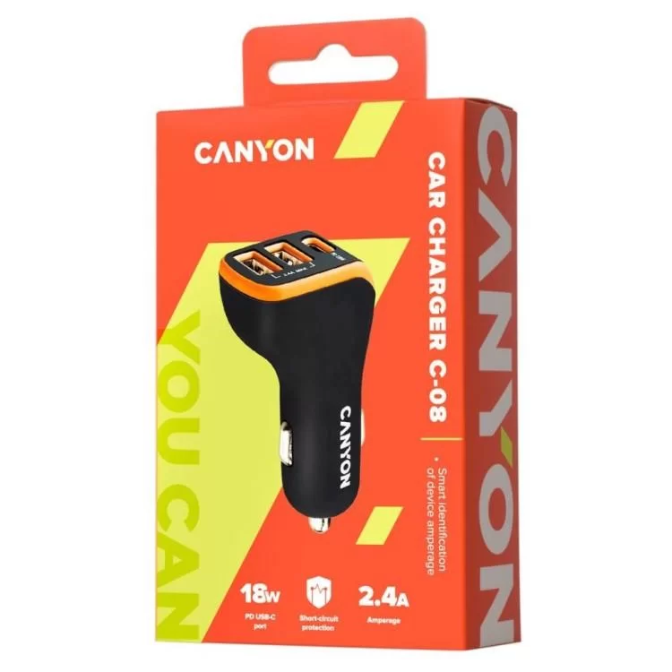 в продажу Зарядний пристрій Canyon Universal 3xUSB car adapter Black+Orange (CNE-CCA08BO) - фото 3