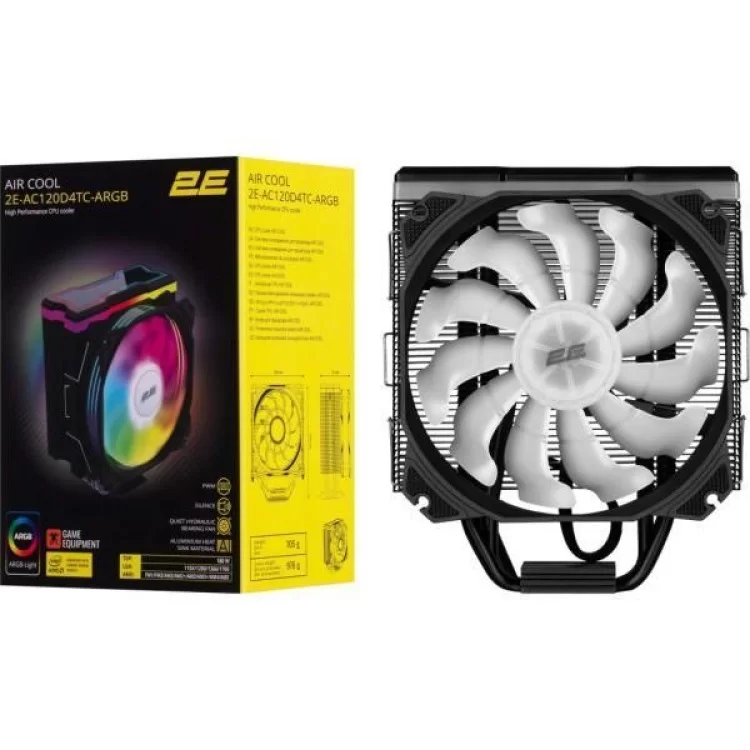 Кулер до процесора 2E Gaming Air Cool AC120D4TC-ARGB, LGA1700, 1366, 1200, 115X, AM5, AM4, AM3, AM3+, AM2, AM2+, FM2, (2E-AC120D4TC-ARGB) - фото 12