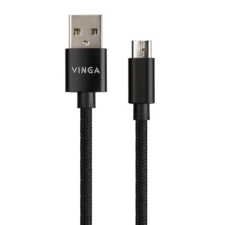 Дата кабель USB 2.0 AM to Micro 5P 1m nylon black Vinga (VCPDCMNB1BK) ціна 164грн - фотографія 2