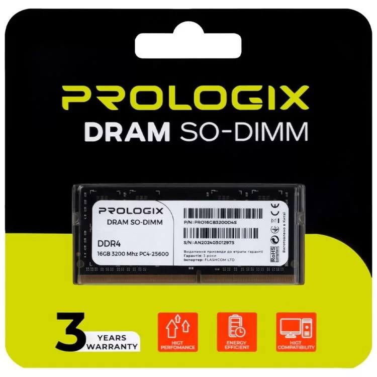 продаємо Модуль пам'яті для ноутбука SoDIMM DDR4 16GB 3200 MHz Prologix (PRO16GB3200D4S) в Україні - фото 4