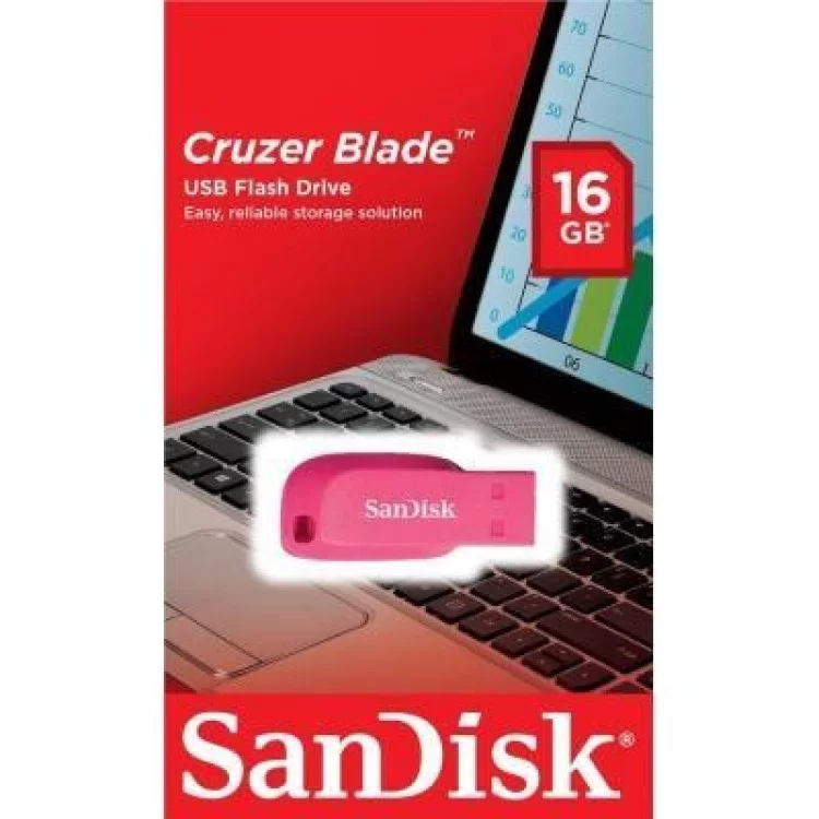 USB флеш накопичувач SanDisk 16GB Cruzer Blade Pink USB 2.0 (SDCZ50C-016G-B35PE) ціна 270грн - фотографія 2