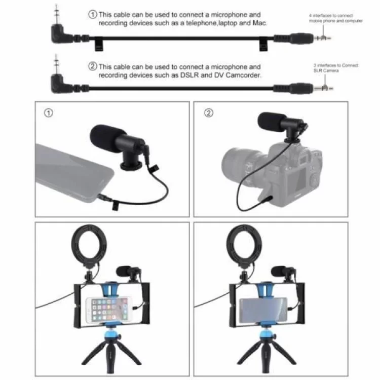 Набор блогера Puluz 4in1 (ring light, mount, phone holder, microphone) (PKT3025L) отзывы - изображение 5