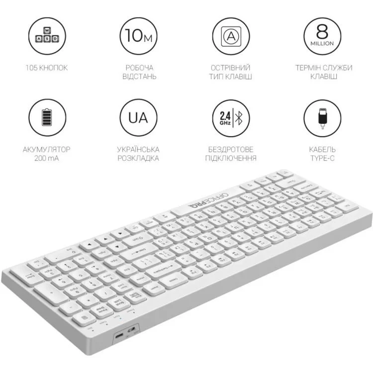 Клавиатура OfficePro SK985W Wireless/Bluetooth White (SK985W) - фото 10