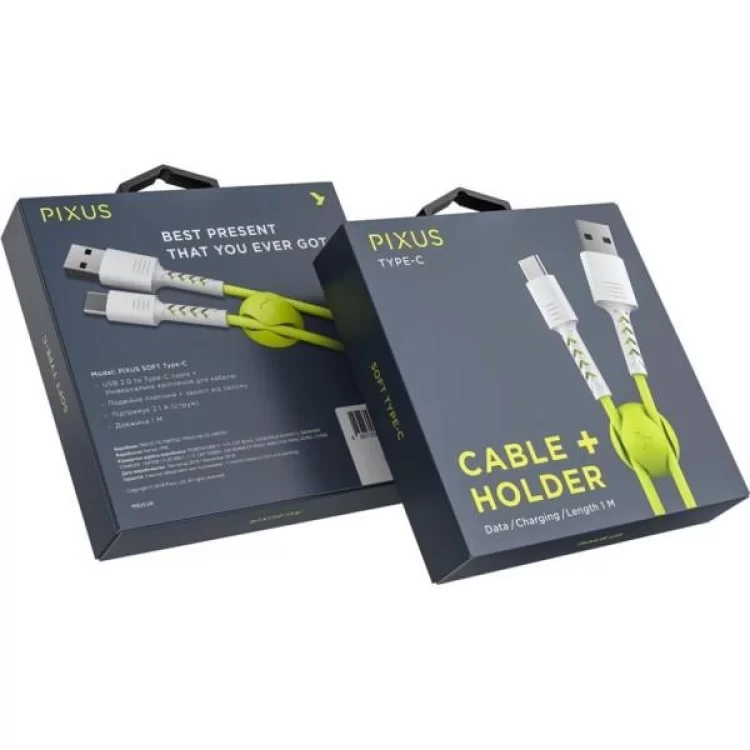 Дата кабель USB 2.0 AM to Type-C 1.0m Soft white/lime Pixus (4897058531169) відгуки - зображення 5