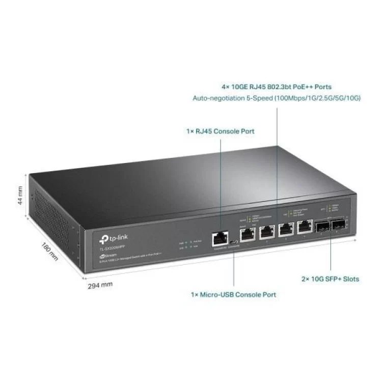 продаємо Комутатор мережевий TP-Link TL-SX3206HPP 2xSFP+ (10GE) 4x10GE LAN console+microUSB L2 JetStream 19" 1U (TL-SX3206HPP) в Україні - фото 4