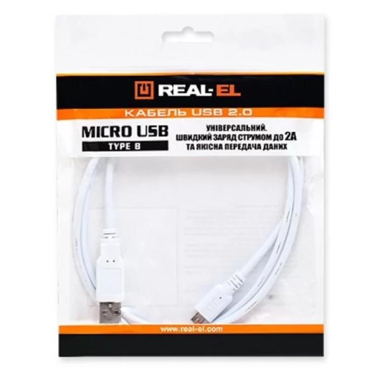 Дата кабель USB 2.0 AM to Micro 5P 0.6m Pro white REAL-EL (EL123500022) цена 44грн - фотография 2